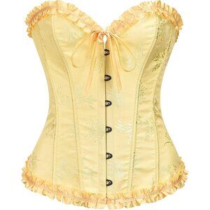 Women's Yellow Iris Corset Tops Bustier Lingerie Lace Waist Push Up Bodysuit